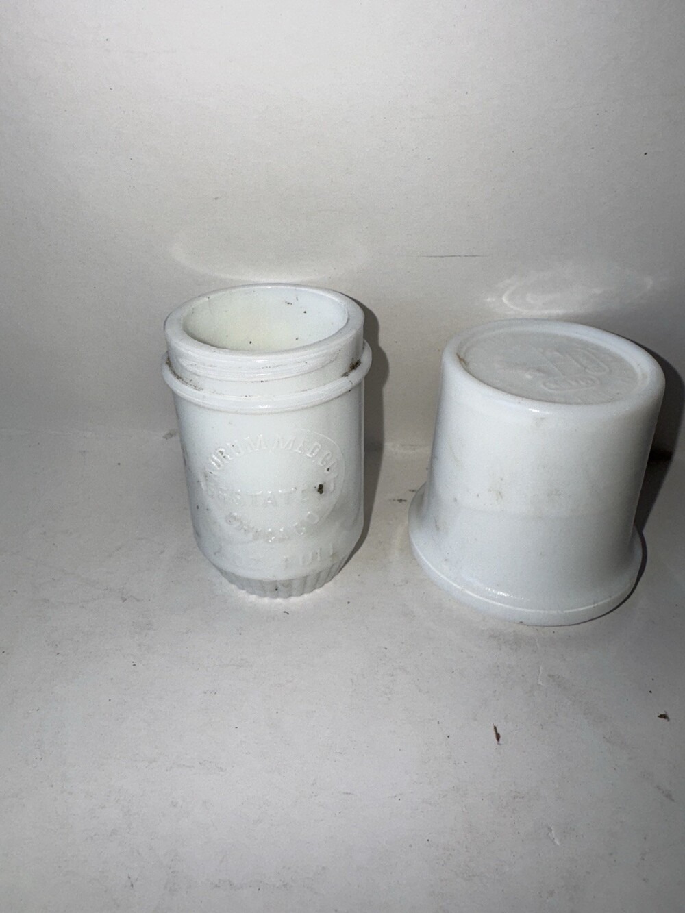 Antique Aurora Mfg Co Chicago Milk Glass Jar Container w Cover Plumbing - Picture 5 of 5